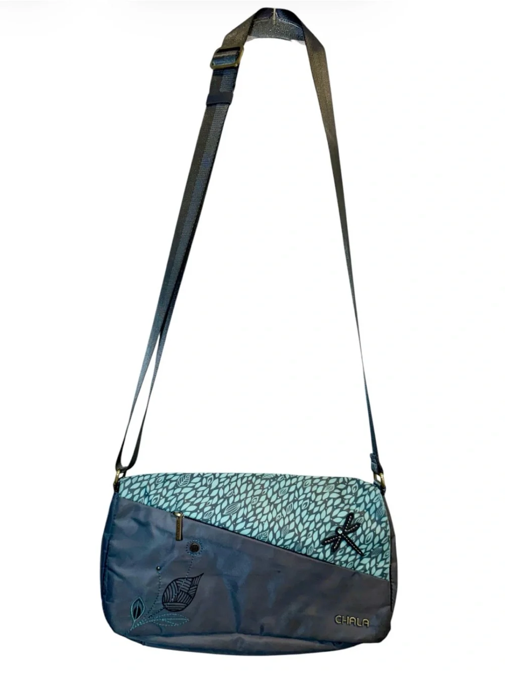 Chala CV  Envoy Dragonfly Flap Crossbody Messenger Bag Gray/Aqua RFID Protected